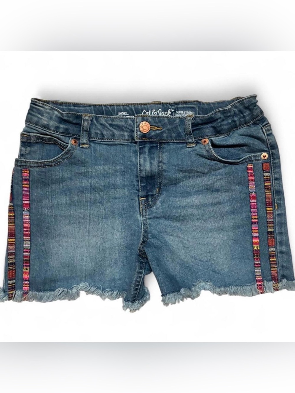 Cat & Jack Blue Denim Cutoff Shorts with Multicolor Side Trim